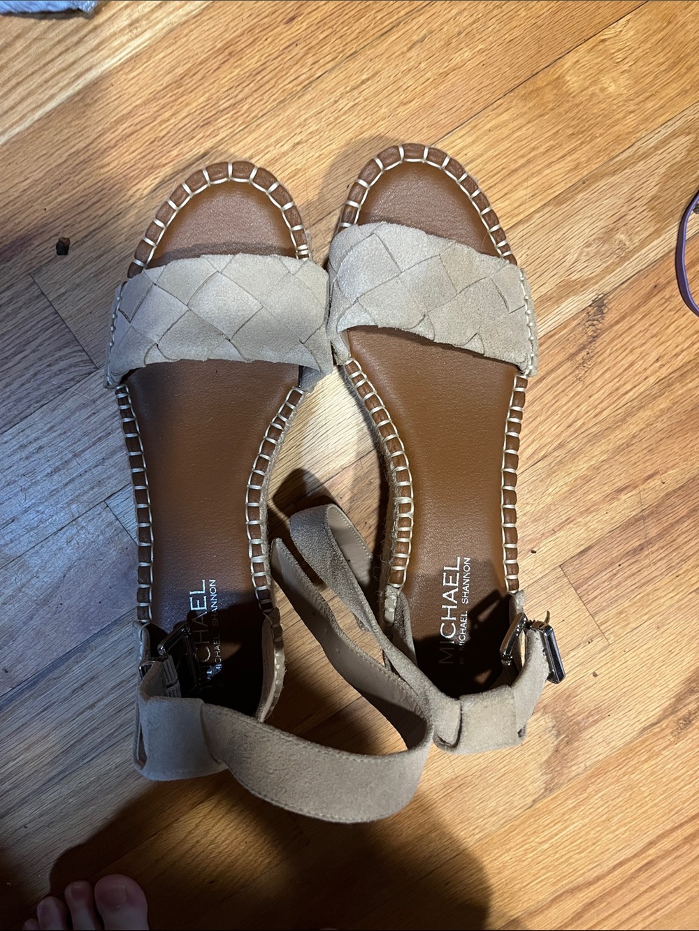 MICHAEL Michael Kors Taupe Braided Suede Ankle Strap Sandals